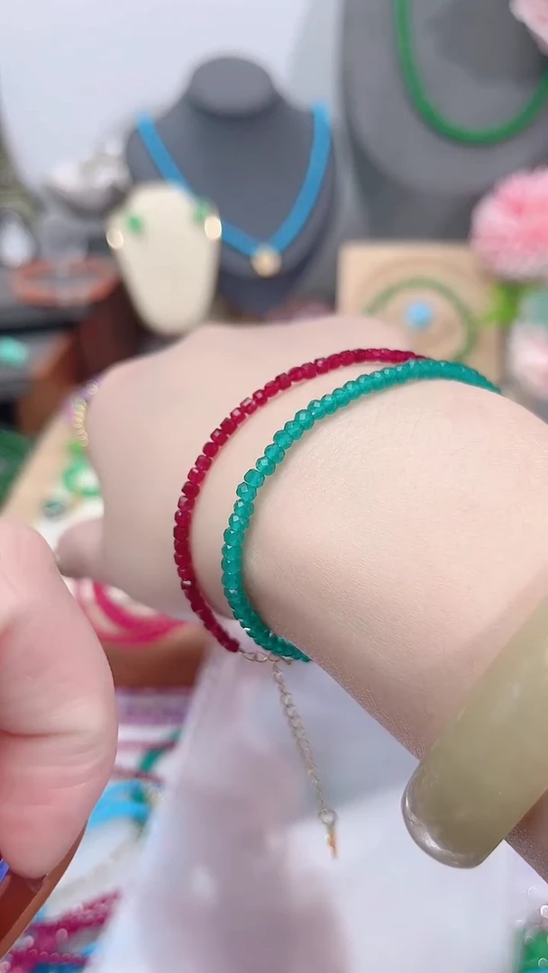 银S925镶嵌手链祖母绿算盘刻49