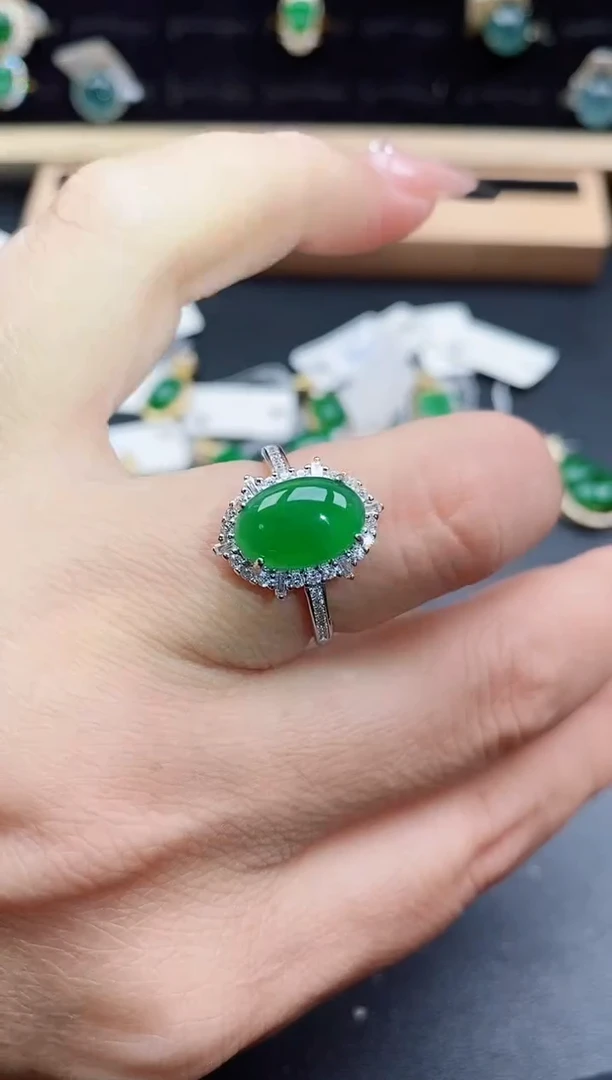 银S925镶嵌戒指翡翠1