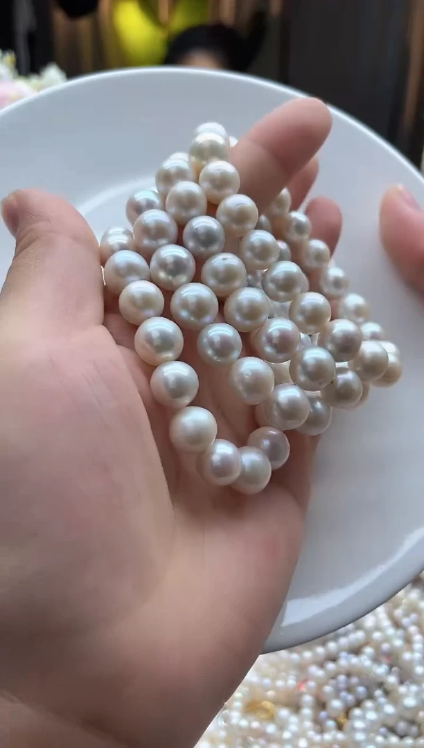 未镶嵌手链淡水珍珠9-10mm白珠全珠手链（多样性发一）