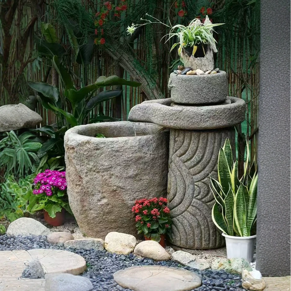 中式创意竹子假山流水喷泉庭院风车循环阳台景观鱼池造景摆件仿石