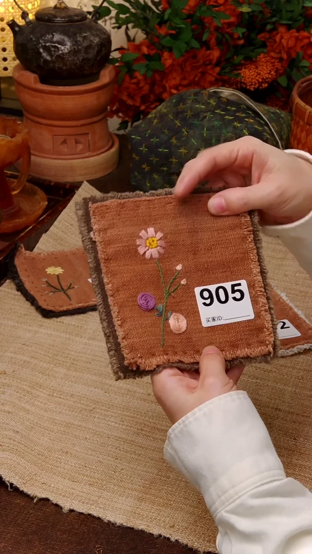 ?****?Cici手作刺子绣柿染壶垫杯905