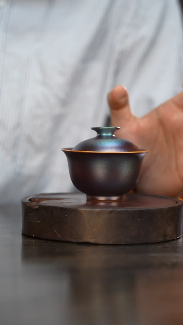 83柴房陶瓷柴烧窑宝宝象盖碗