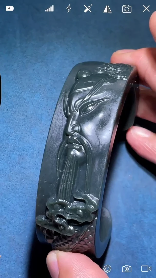 未镶嵌和田玉把件XH 武财神雕刻 C型 开口 男镯 68#