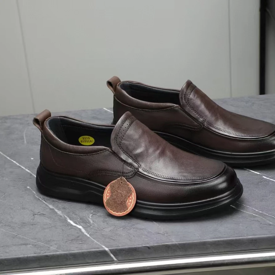 春秋一脚蹬休闲牛皮面羊皮里商务休闲皮鞋男士浅色舒适百搭真皮