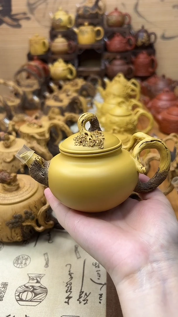 茶壶紫砂仿木手把素面壶