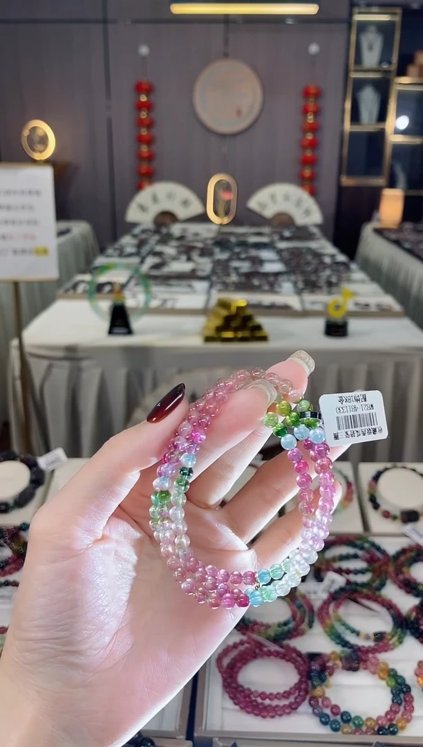 未镶嵌老矿碧玺西瓜三圈手串4mm+碧玺dan多样性发货一条