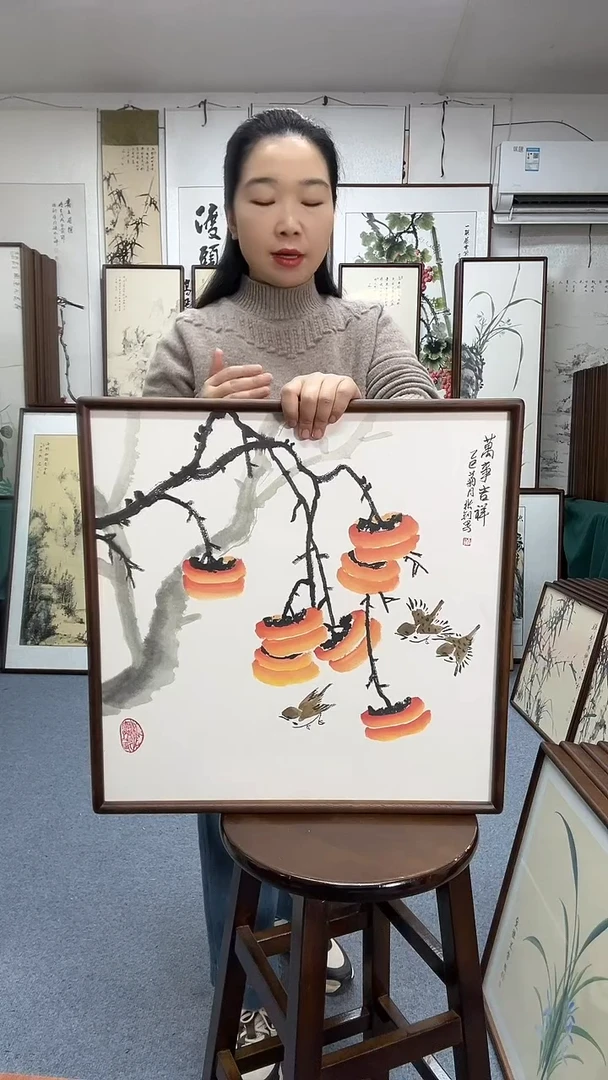 国画尺寸52*52实木画框京东包邮手绘