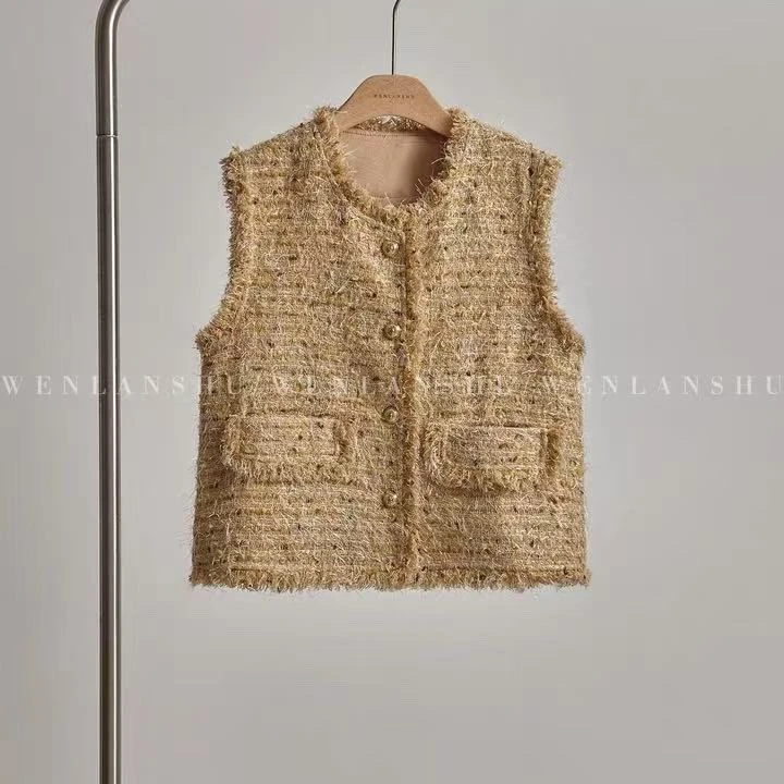 2025新款粗花混纺小香风马甲外套短款叠穿小背心