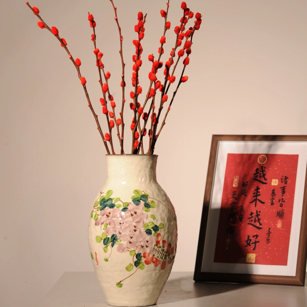 【手捏保龄球紫藤】手绘艺术感花瓶