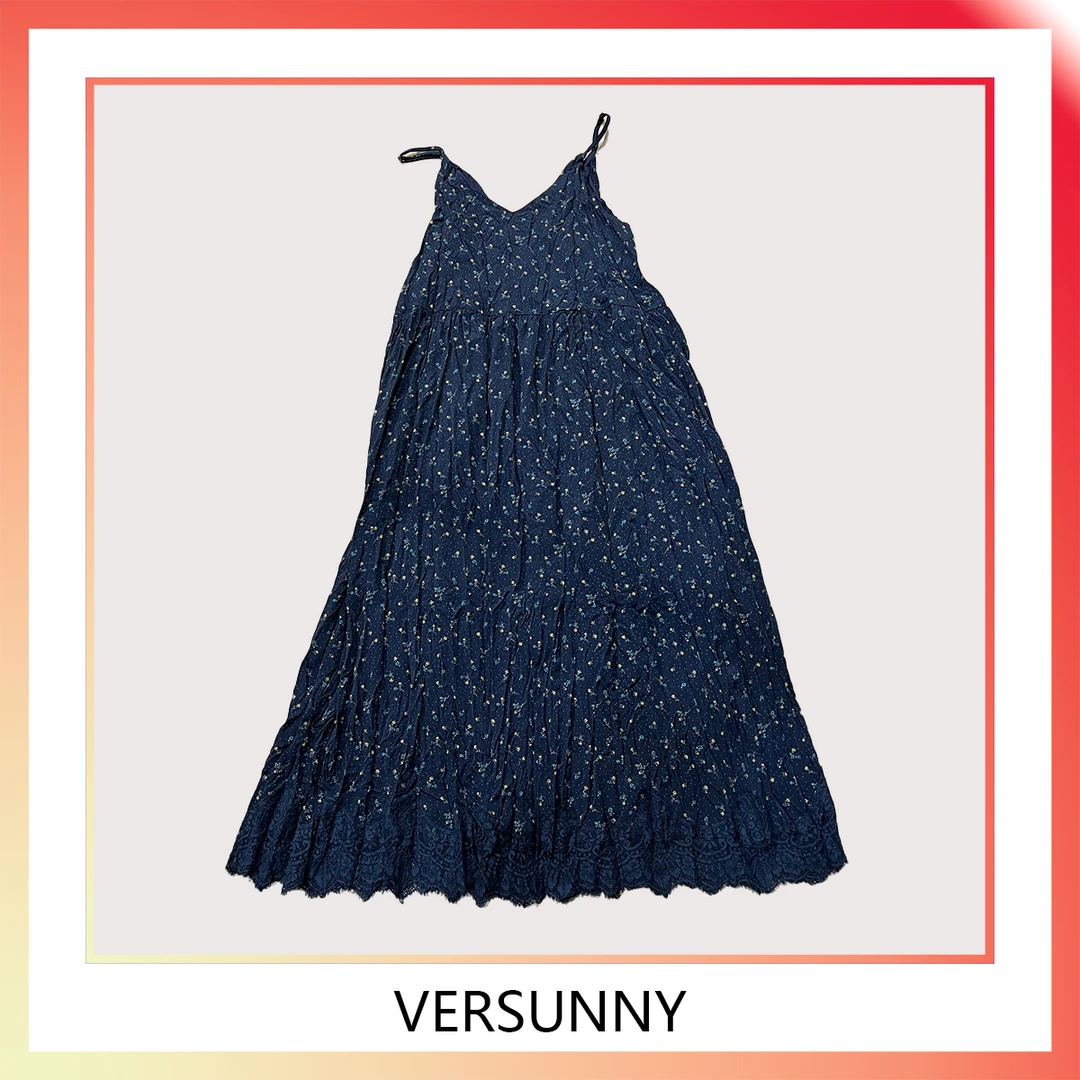 (3963)浪漫春日小碎花拼接蕾丝吊带百搭连衣裙