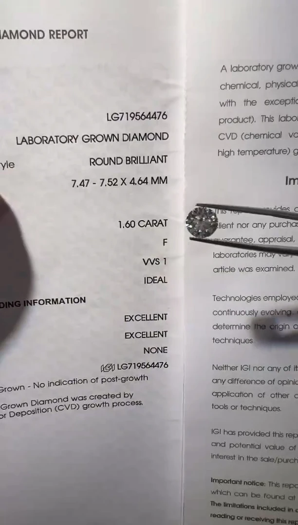 裸石合成钻石LG4476  1.6ct