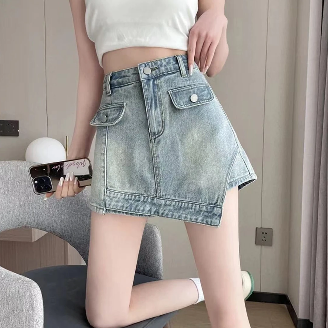 高腰牛仔短裤女裙裤新款设计感不规则小个子宽松阔腿显瘦热裤