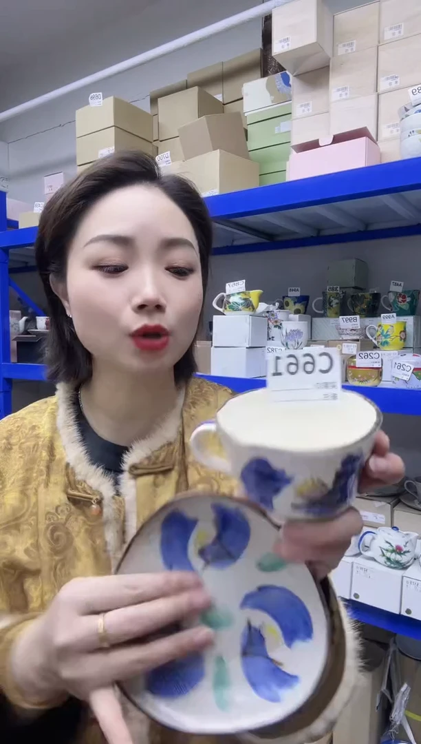 瓷片全新高端瓷器一杯一碟C661