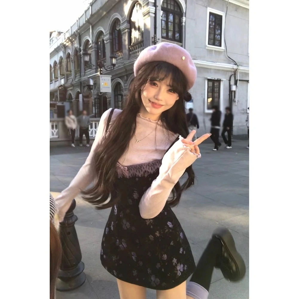 未闻花名 秋冬复古蕾丝显瘦设计感连衣裙