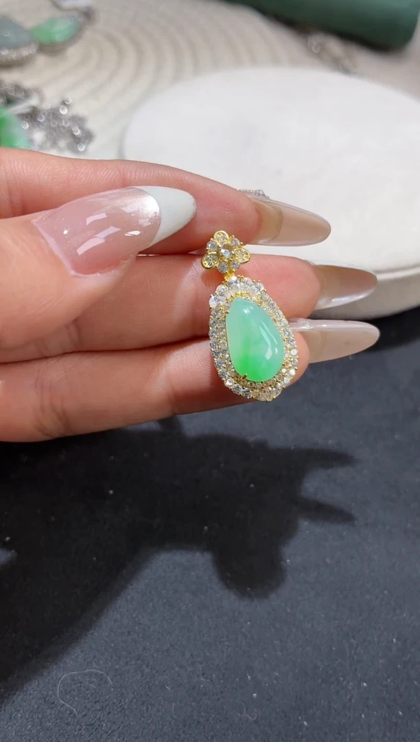 吊坠(不含链)银S925镶嵌翡翠福瓜