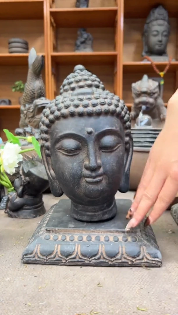 陶土小佛首+莲花底座