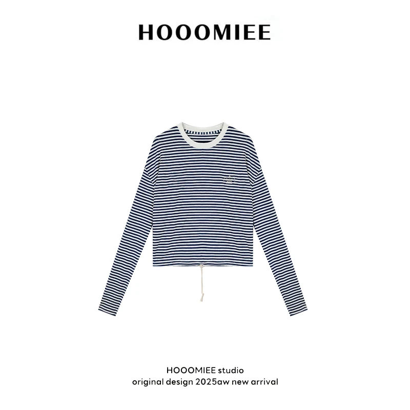Hooomiee航海风蓝白条纹休闲百搭女士T恤短袖220548
