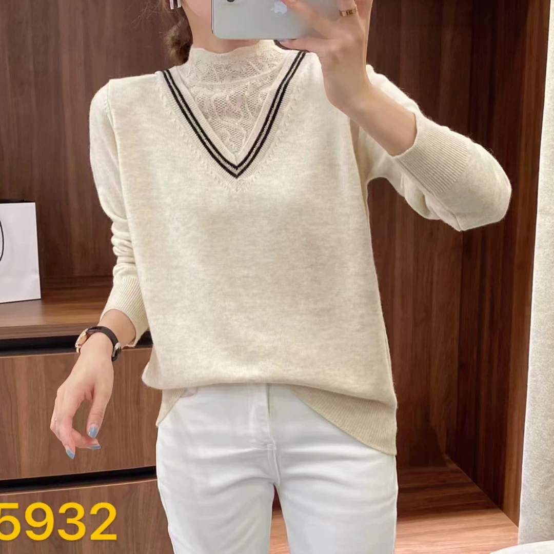 788#假两件长袖针织衫显瘦时尚百搭半高领2