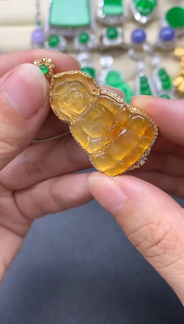 翡翠18K金镶嵌吊坠(不含链)739-中国好珍宝