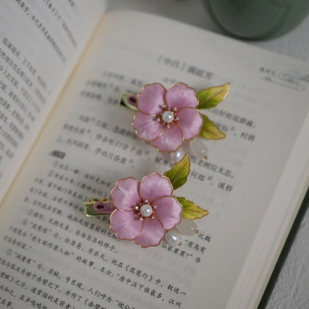 浅色春暖夏清-掐丝绒花手工发夹复古发卡气质百搭国风古风超仙