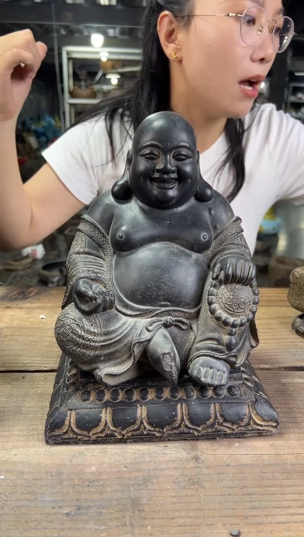 陶土【火山泥】大肚弥勒佛+莲花底座