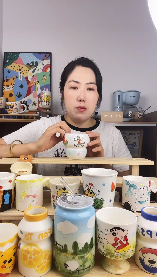 瓷片景德镇高温釉下彩陶瓷手绘卡通创意