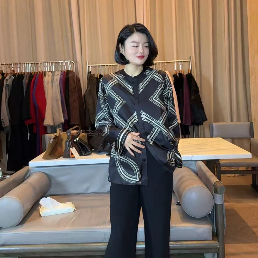 TANTAN 真丝 显瘦时尚圆领秋季百搭衬衫上衣HR 2615