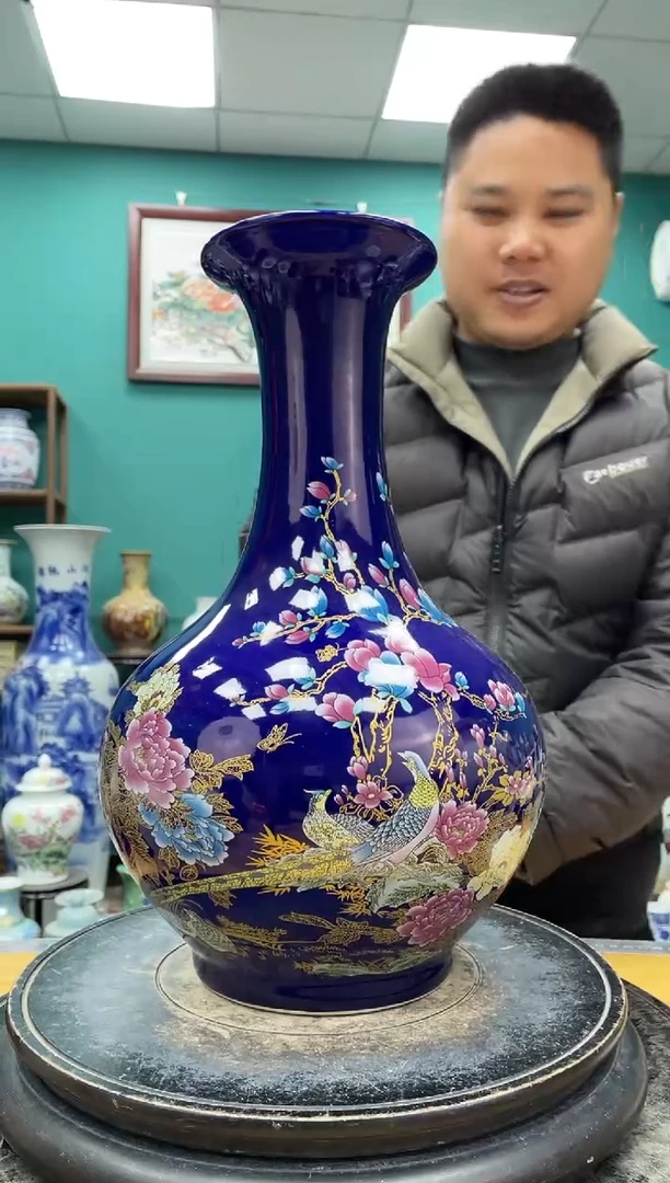 摆件祭蓝赏瓶陶瓷摆件