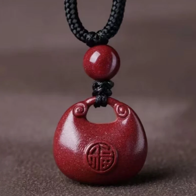 含辰砂工艺品朱砂小福锁紫金砂吊坠