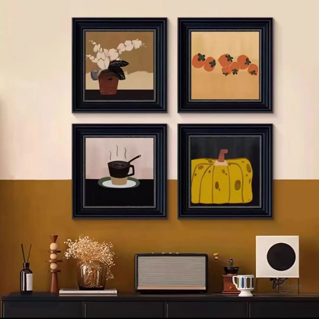 中古风客厅装饰画卡通小众沙发背景墙挂画黄南瓜卧室床头壁画404