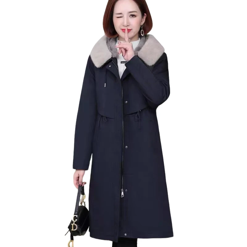 YN飘带款貂绒内胆加厚中长款大衣女外套15