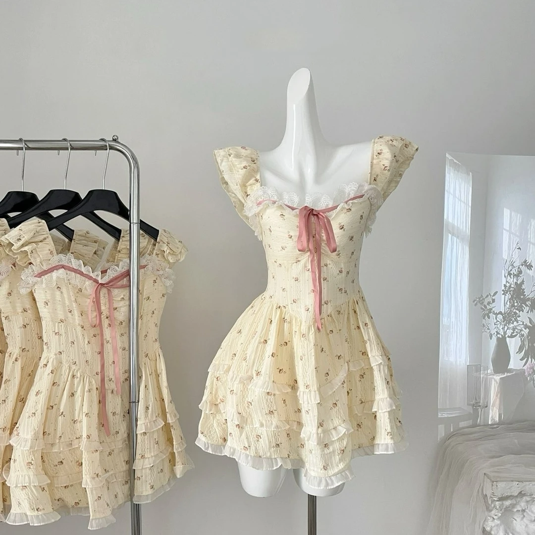 1001-1050气质连衣裙夏季少女复古长款日常中国风印花甜美雪纺棉