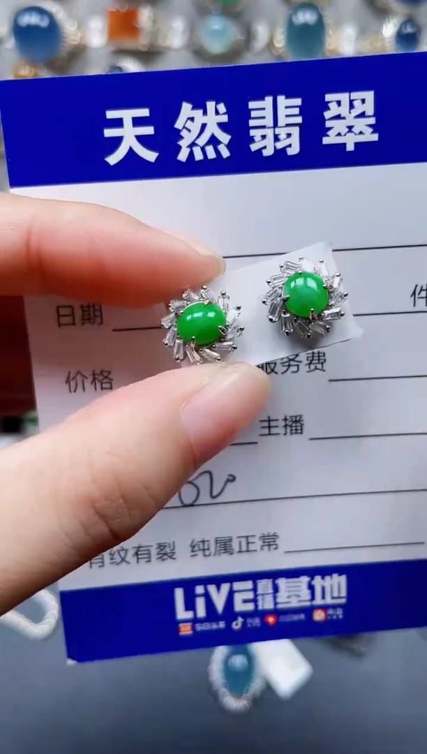 银S925镶嵌翡翠耳饰620