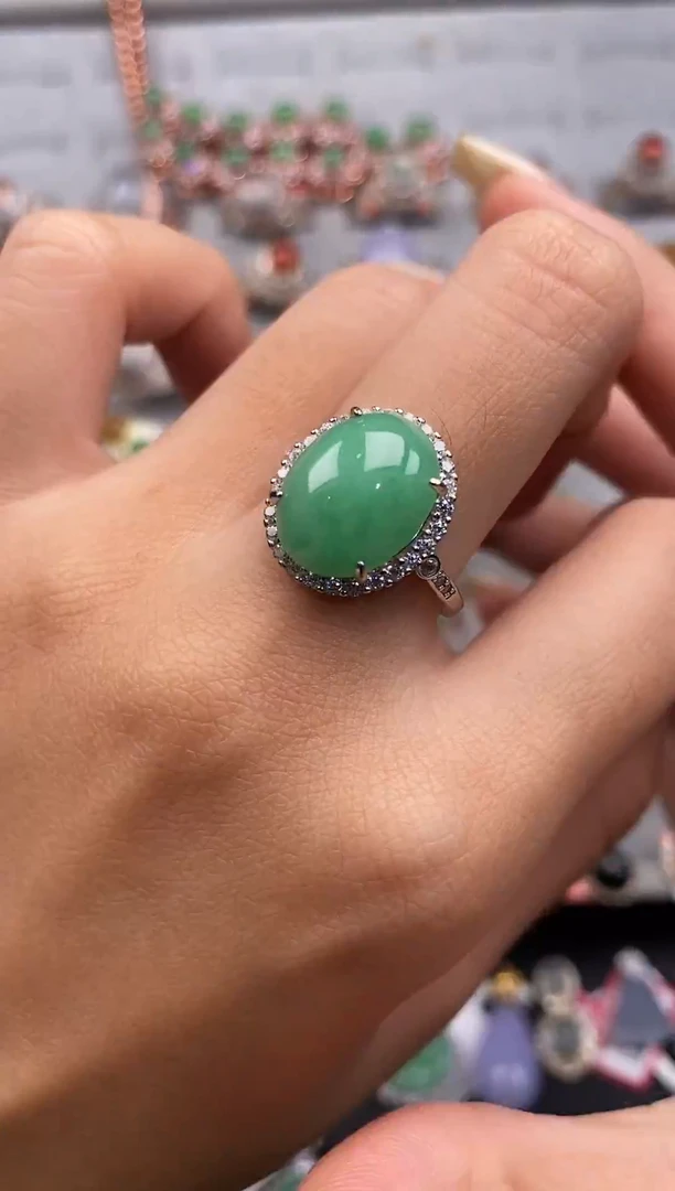 银S925镶嵌戒指翡翠天然A货翡翠24