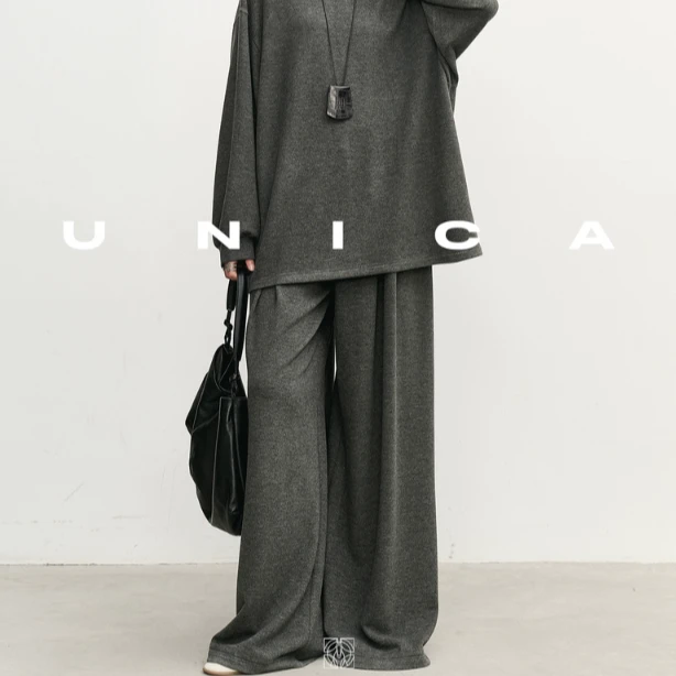 UNICA/松弛ATHFLOW_冬日舒适体感慵懒落肩长袖T恤阔腿裤针织套装