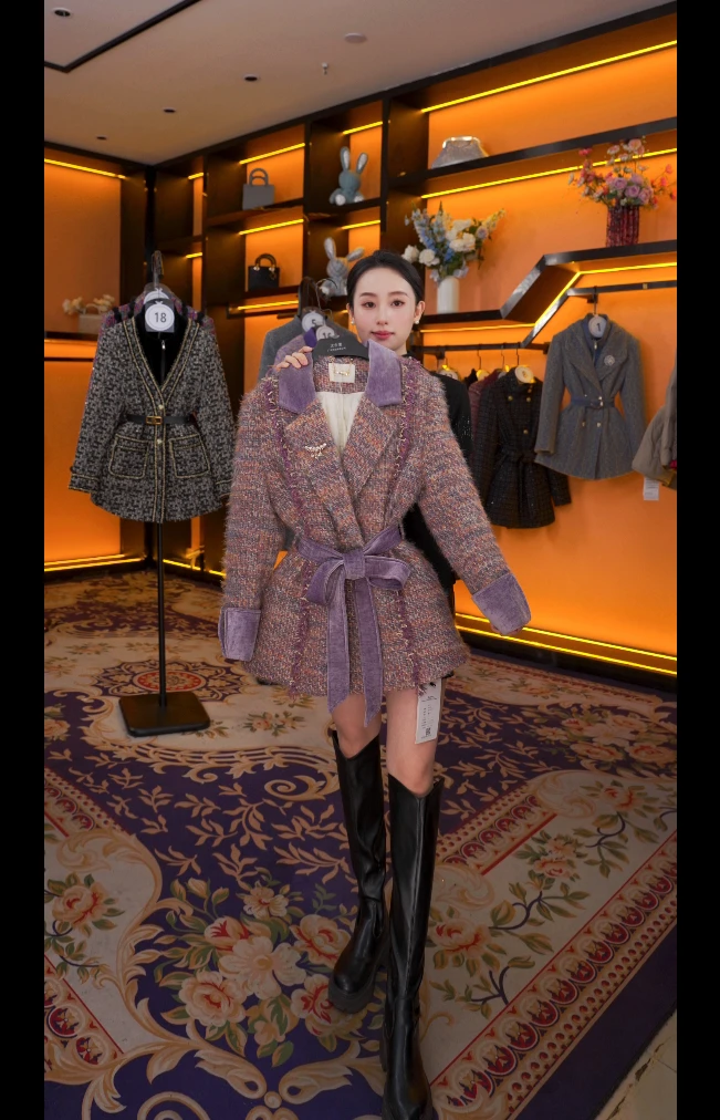 【娜娜】秋冬气质小香风时尚设计师中长款羽绒服 QD-2025165