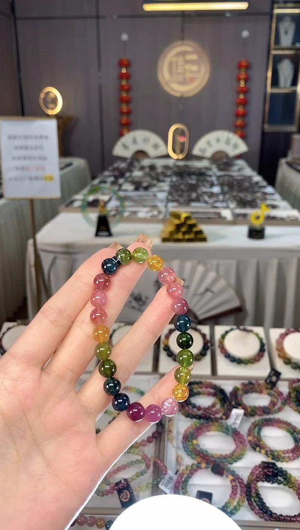 未镶嵌老矿碧玺彩虹单圈手串8mm+碧玺dan多样性发货一条