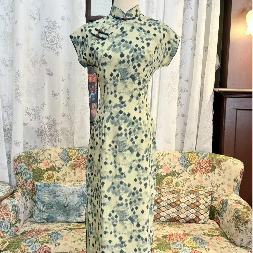 忆锦笙 | 诗韵 130长款新款旗袍改良版曳地开襟收腰古法高端气质