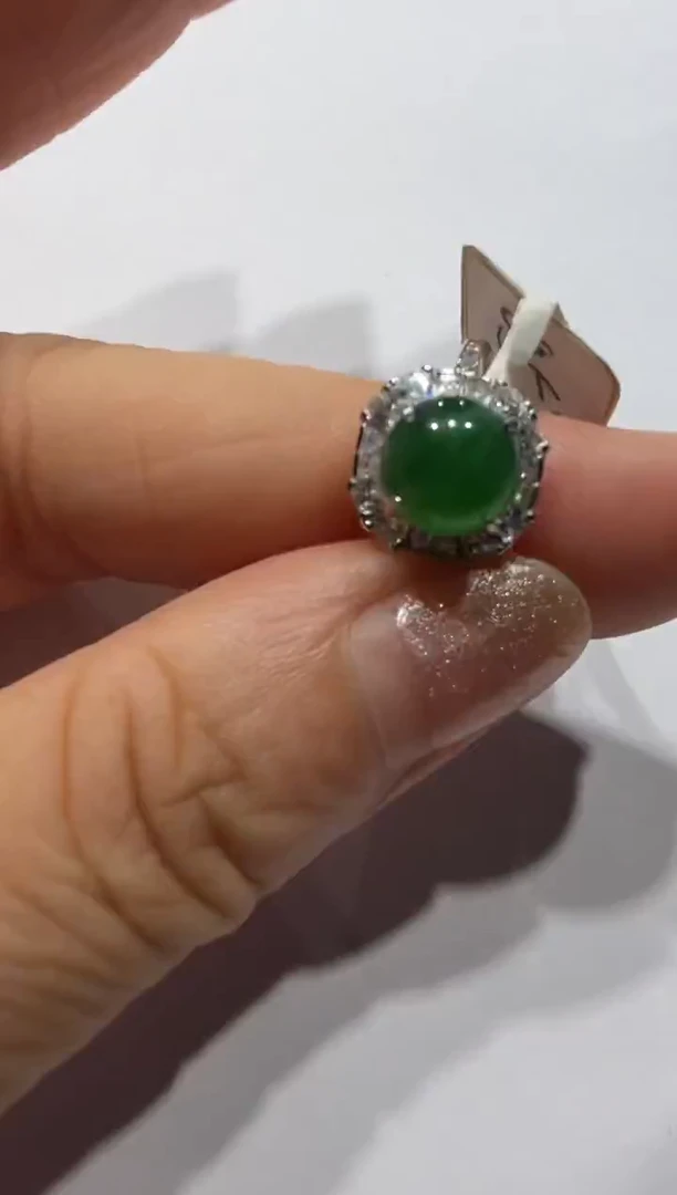 银S925镶嵌戒指翡翠925银镶缅甸A货翡翠戒指