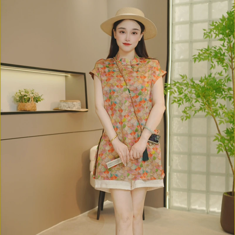【年年有余】新中式国风立领短袖T恤女2025夏季设计感洋气大码上衣