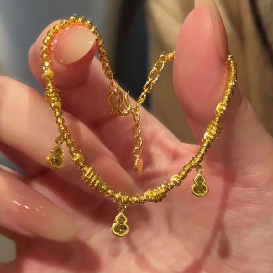 铜合金手链 爆闪碎碎黄金色小葫芦手链女高级感福禄流苏盘缠手串