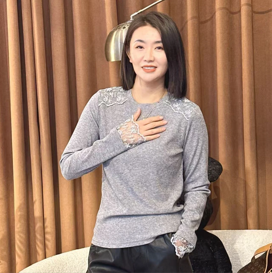 【二婷推荐】25年秋季新款时尚潮流蕾丝袖边T恤1735