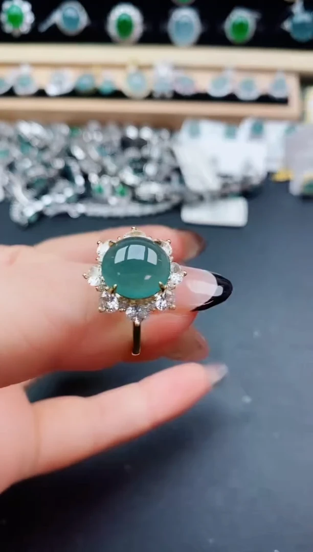 翡翠戒指银S925镶嵌50800