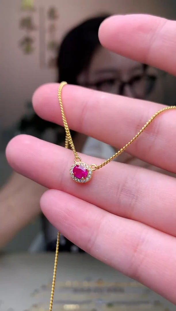 颈饰银S925镶嵌红宝石项链