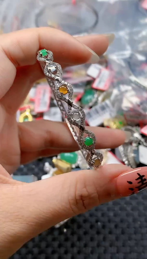 银S925镶嵌戒指翡翠天然A货缅甸翡翠