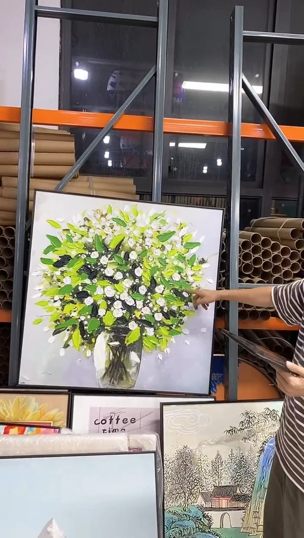 竖款80*80手工油画花卉
