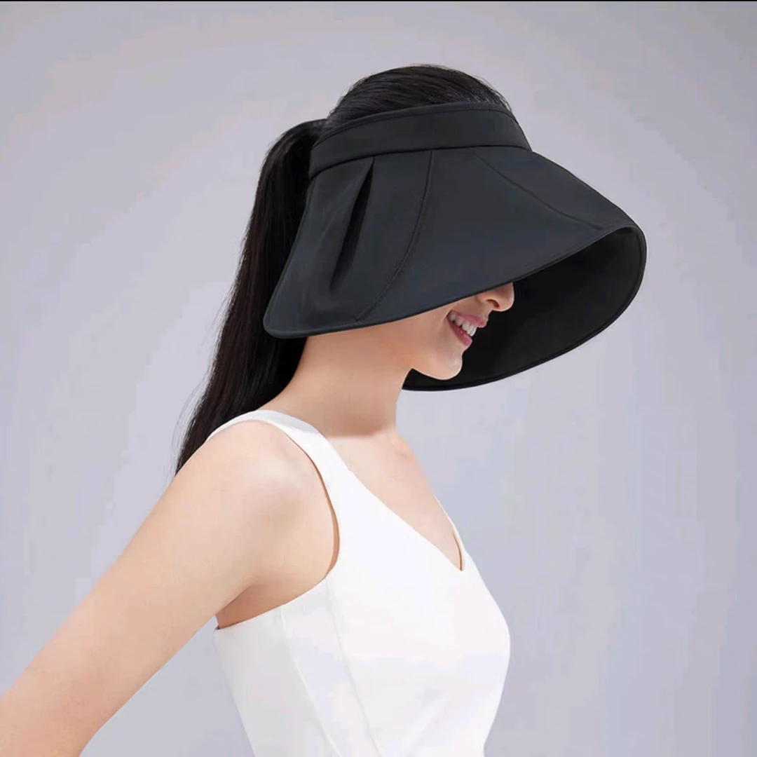 2025新款大檐防晒空顶帽女户外全脸遮阳帽太阳帽可卷曲收纳太阳帽