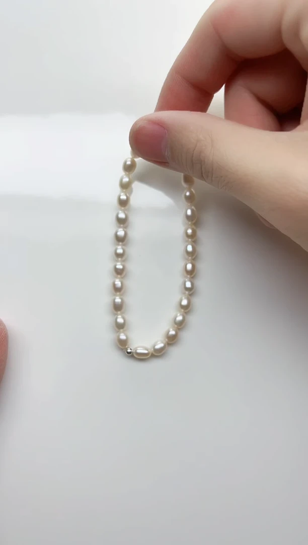 银S925镶嵌手链淡水珍珠白色5mm