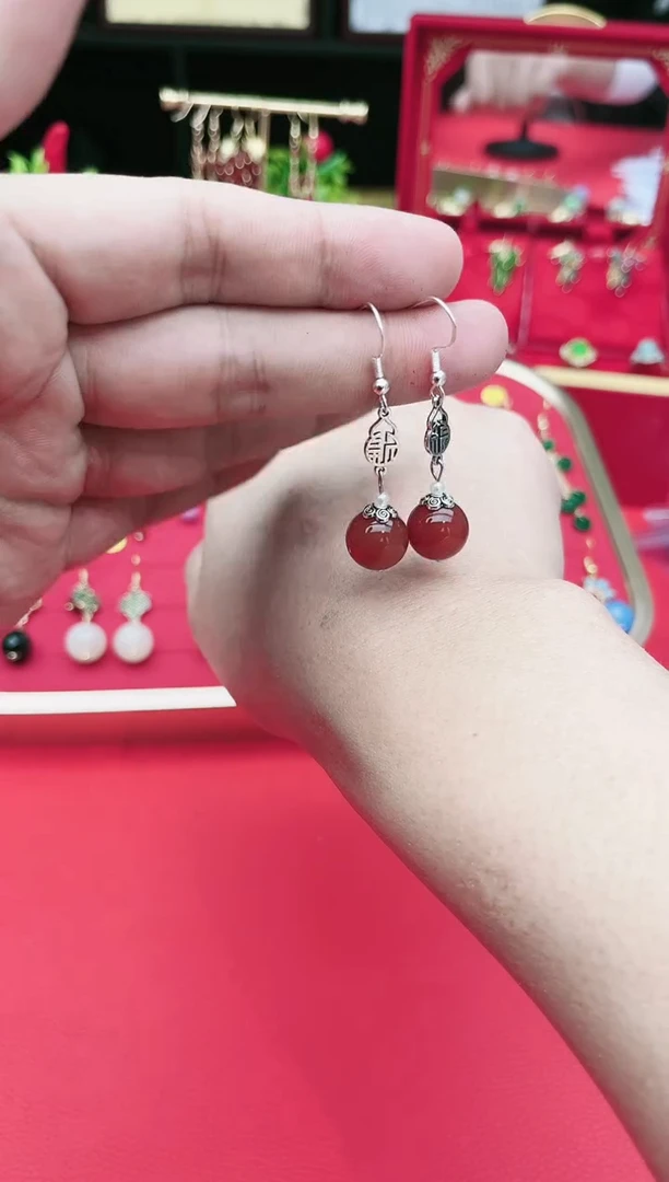 【闪购商品】南红玛瑙耳饰银S925镶嵌230000