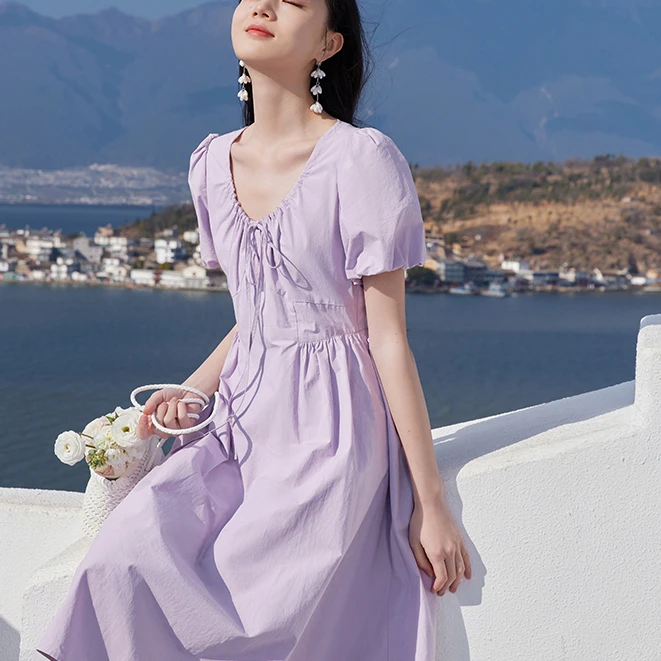 【直播专享】L85S057连衣裙 香影绝美v领连衣裙女夏季新款温柔风